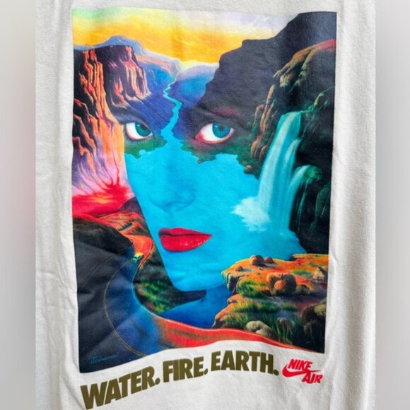 Nike Bring It Out Water Fire Earth 100% Cotton Taupe Graphic LoOne Sizee Fit Tee - Picture 4 of 7